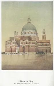 Illustrated view of the Metropolitan Cathedral of Liverpool titled 